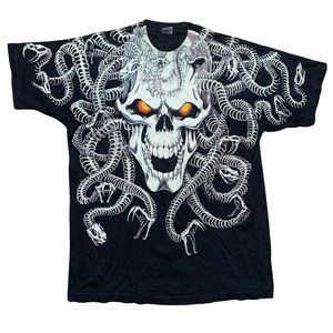 Vintage Liquid Blue Medusa Skull‎ Single Stitch T-Shirt  Snake Skeleton XL 1993
